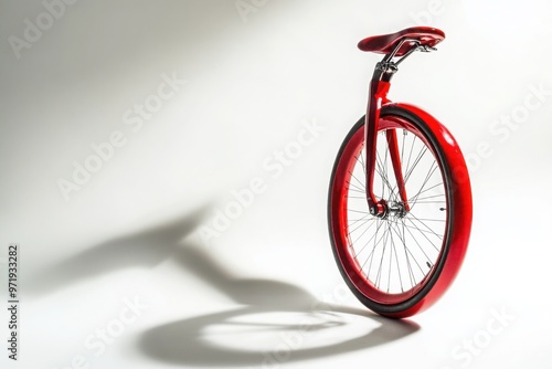 Minimalist red unicycle casting long shadow photo