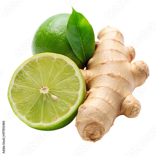 Ginger and lime Isolated on transparent background.