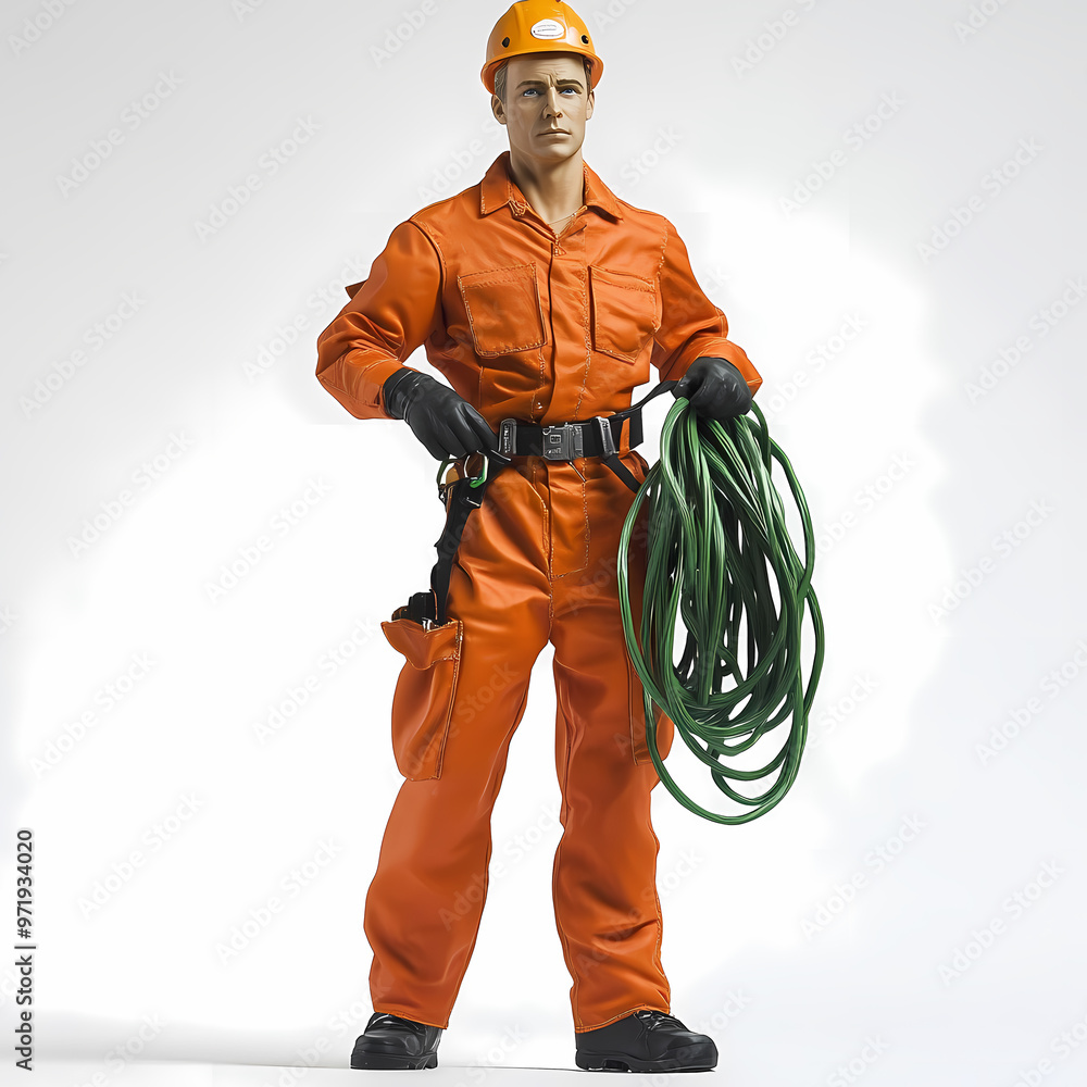 Life-size toy figurine of a man in orange uniform. Life-size toy figurine of a man in orange uniform.