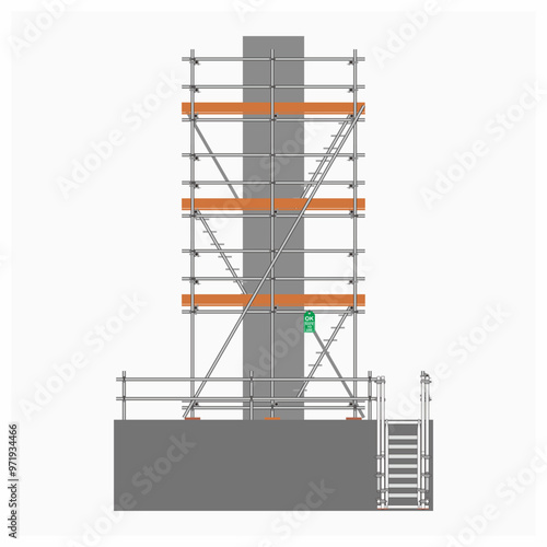 Vector illustration of a high scaffolding with access ladder for construction work.
