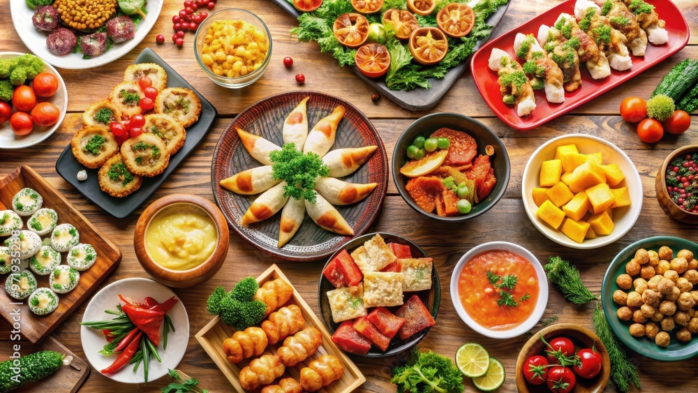 A variety of Western party dishes for year-end and New Year's parties, Western cuisine, party food, festive A variety of Western party dishes for year-end and New Year's parties, Western cuisine, party food, festive