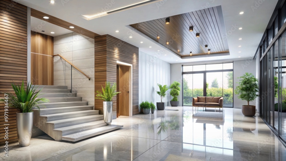 Obraz premium Modern entrance hall with sleek design and minimalistic decor, interior, entrance, hall, modern, sleek, design
