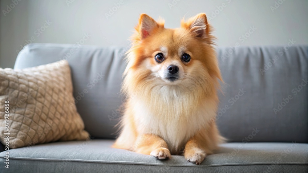 Pomeranian dog looking sad on the couch, Pomeranian, dog, sad, couch, sitting, alone, cute, fluffy, small, furry, domestic, pet Pomeranian dog looking sad on the couch, Pomeranian, dog, sad, couch, sitting, alone, cute, fluffy, small, furry, domestic, pet
