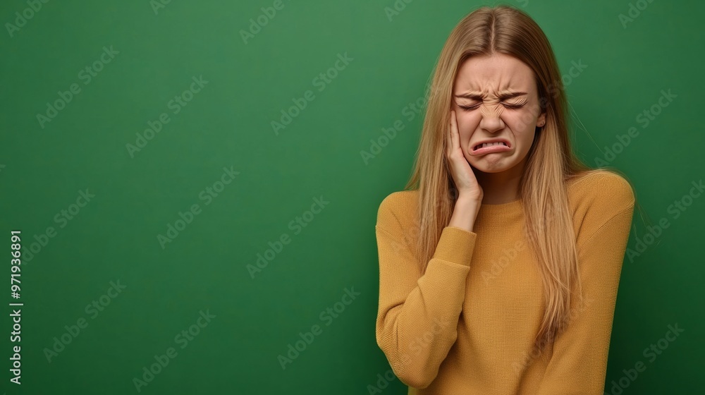 Young woman over isolated background having toothache generative ai Young woman over isolated background having toothache generative ai