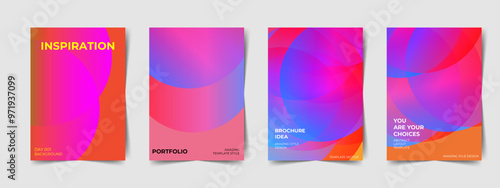 Collection of 70s color gradient poster background vector. Set of retro wall decoration, groovy, trippy, geometric shape. Vintage hippie wall art for interior, poster, banner, cover, card, flyer