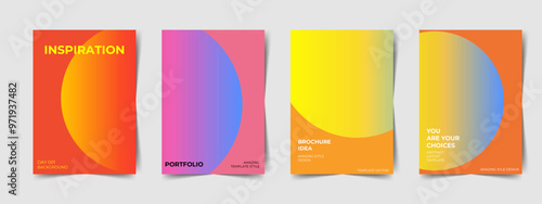 Collection of 70s color gradient poster background vector. Set of retro wall decoration, groovy, trippy, geometric shape. Vintage hippie wall art for interior, poster, banner, cover, card, flyer