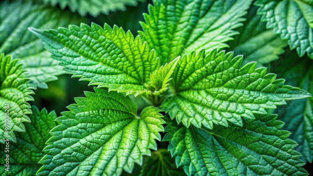 Close-up of stinging nettle leaves with vibrant green color and tiny hairs, nettle, plant, green, leaves, herb, nature Close-up of stinging nettle leaves with vibrant green color and tiny hairs, nettle, plant, green, leaves, herb, nature