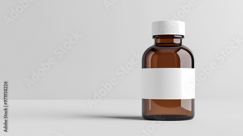 Brown glass bottle with a white label for medication or supplements.