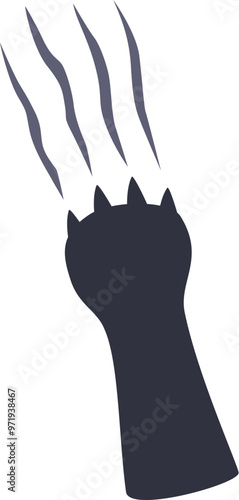 Silhouette of a cat paw with claws extended making a scratching movement