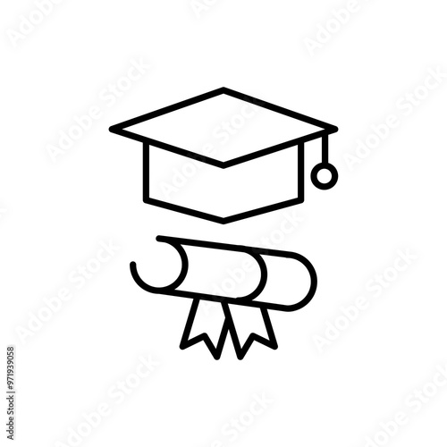 Graduation cap line icon. Vector symbol flat black trendy style illustration for web and app..eps