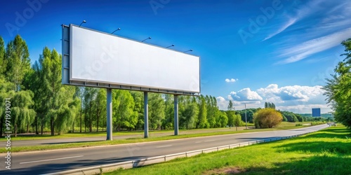 Wallpaper Mural Billboard in suburban area with clear blue sky, green trees, and quiet road , Billboard, suburban, clear sky, trees Torontodigital.ca