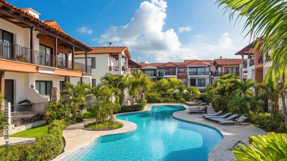 Fototapeta premium Luxury Resort Pool with Tropical Greenery