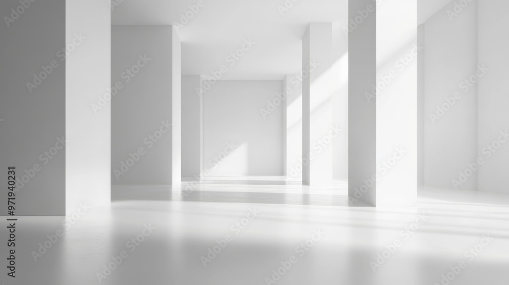 Fototapeta premium Minimalist monochrome white space with soft lighting,