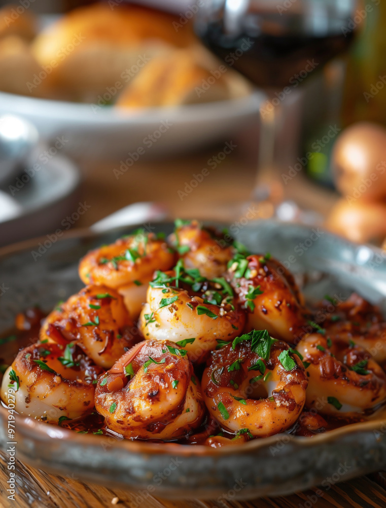 Spanish Pulpo a la Gallega octopus dish close up with herbs on dark plate Spanish Pulpo a la Gallega octopus dish close up with herbs on dark plate