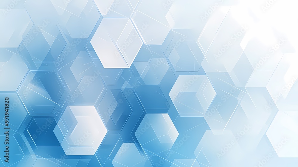 Abstract blue hexagonal patterns with soft gradients and light effects. Abstract blue hexagonal patterns with soft gradients and light effects.