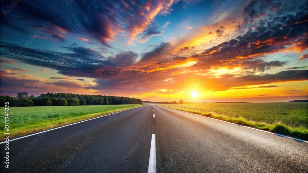 Empty asphalt road running through a serene sunset sky landscape in the summertime , sunset, sky, landscape, road, empty Empty asphalt road running through a serene sunset sky landscape in the summertime , sunset, sky, landscape, road, empty