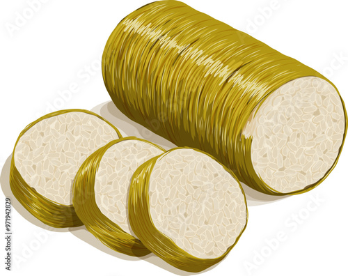 Lemang is a popular dish in Southeast Asian countries such as Indonesia, Malaysia, Singapore, and Brunei. Digital illustration vector clipart.