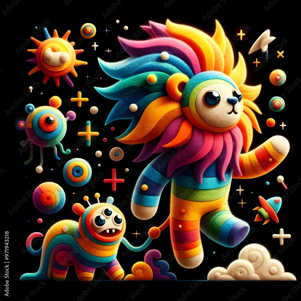 Naklejka premium Aventuras Cósmicas: Viaje al Reino de los Colore