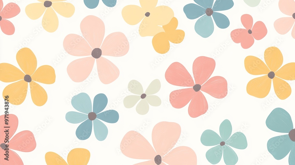 A White Background with Scattered Pastel Flowers A White Background with Scattered Pastel Flowers