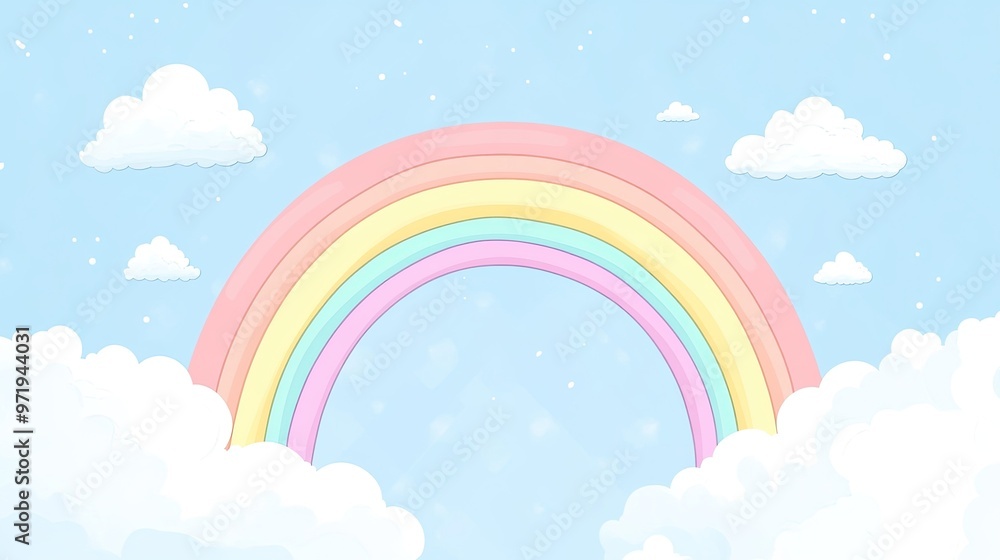 A Rainbow Arcing Through Fluffy Clouds in a Pastel Sky A Rainbow Arcing Through Fluffy Clouds in a Pastel Sky