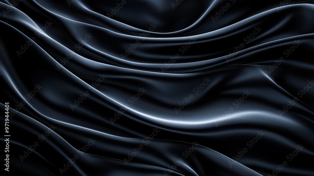 Fototapeta premium Luxurious Black Silk Fabric with Elegant Waves and Smooth Texture for Background or Design Elements