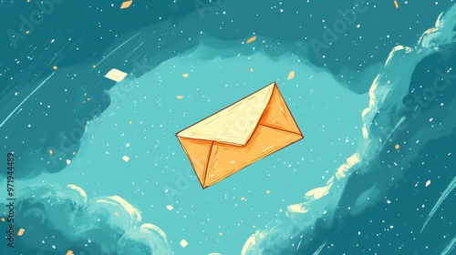 Doodle Illustration of Floating Envelope with Minimal Design