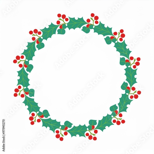 chirstmas round frame holy leaves and berries isolated on white