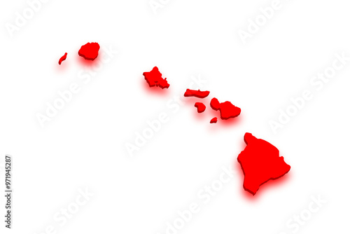 3D neon map of Hawaii with county photo