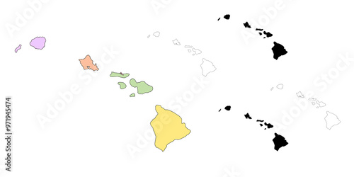 Hawaii administrative map, Hawaii outline and counties state map set - illustration version photo