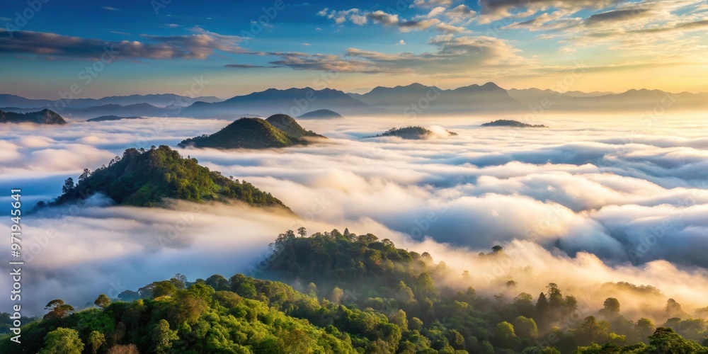 Sea of clouds over the mountains in Yala Province, Thailand , cloudy, misty, scenic, panoramic, serene, tranquil, landscape, nature Sea of clouds over the mountains in Yala Province, Thailand , cloudy, misty, scenic, panoramic, serene, tranquil, landscape, nature