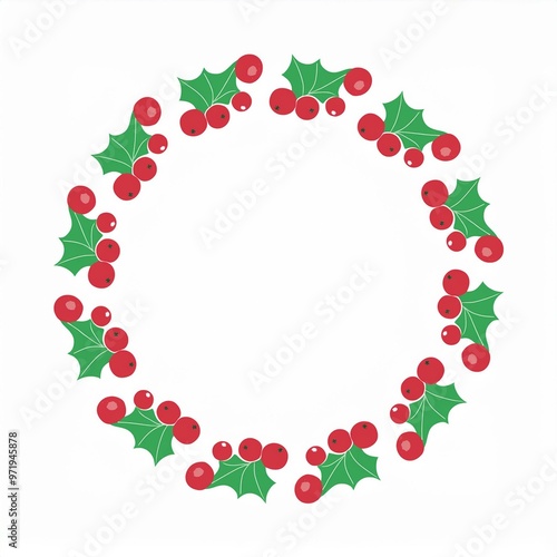 chirstmas round frame holy leaves and berries isolated on white