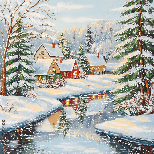 Snow-Covered Cottage in a beautiful Winter landscape