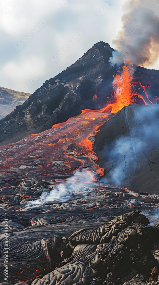 Volcano eruption with molten lava and thick smoke, capturing the raw and intense energy of this natural phenomenon. Volcano eruption with molten lava and thick smoke, capturing the raw and intense energy of this natural phenomenon.
