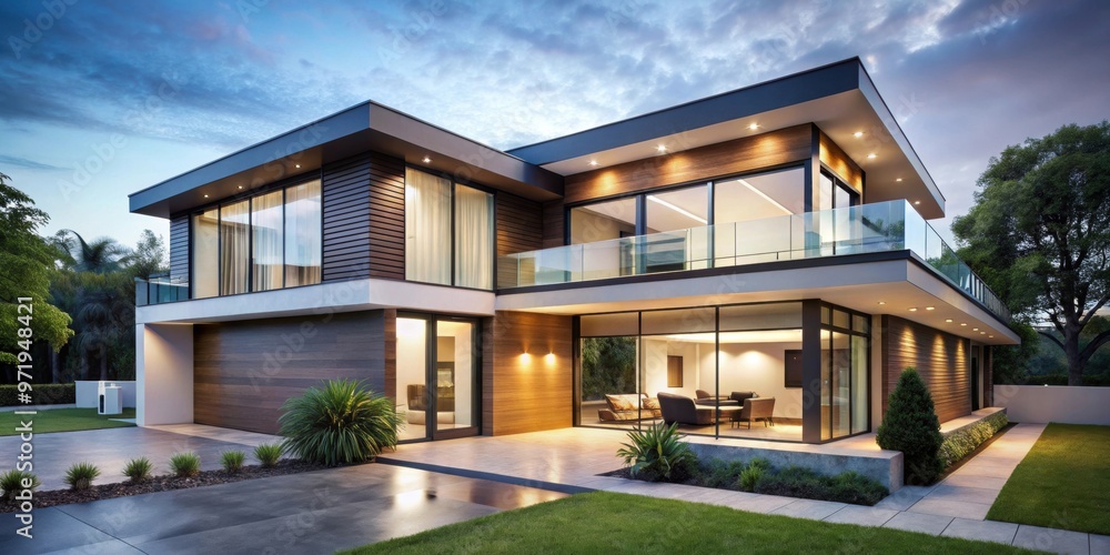 Fototapeta premium Modern house with sleek design and large windows, modern, house, render, architecture, contemporary, home, exterior