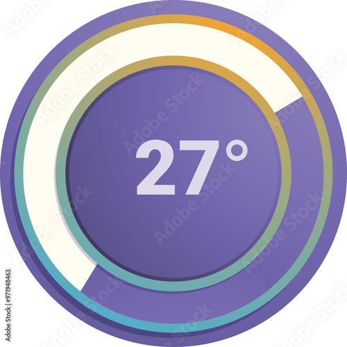 Round thermostat showing 27 degrees celsius temperature, heating and cooling system