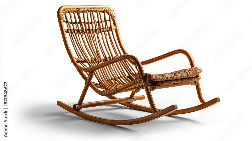 A stylish wooden rocking chair, perfect for relaxation and comfort in any living space or outdoor area. A stylish wooden rocking chair, perfect for relaxation and comfort in any living space or outdoor area.