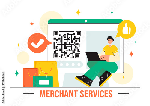 Merchant Services Vector Illustration of a Digital Marketing Strategy with People Referring Businesses and Earning Money Online in a Flat Background