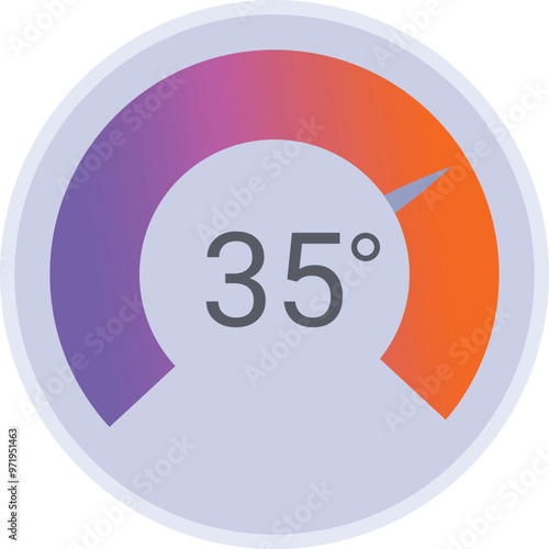 Circular temperature gauge indicating a temperature of 35 degrees celsius with a gradient from purple to orange