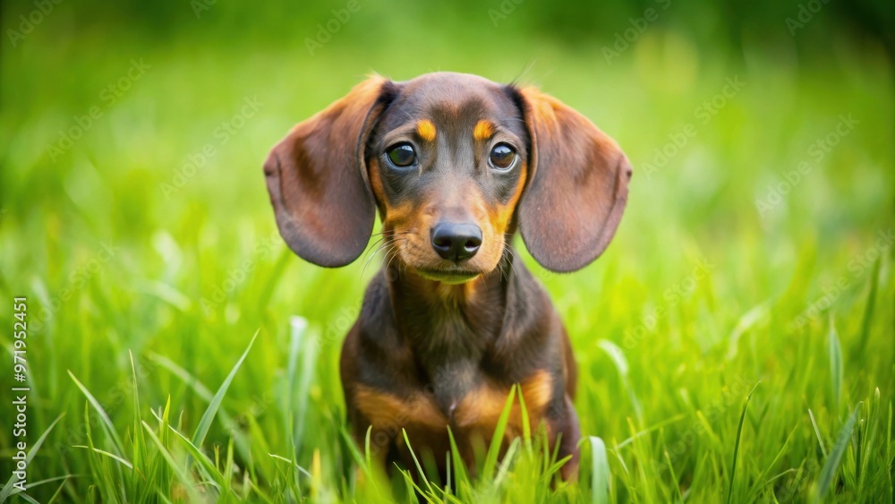 Miniature dachshund playing in lush green grass, adorable, small dog, outdoor, cute, pets, playful, miniature breed, long body Miniature dachshund playing in lush green grass, adorable, small dog, outdoor, cute, pets, playful, miniature breed, long body