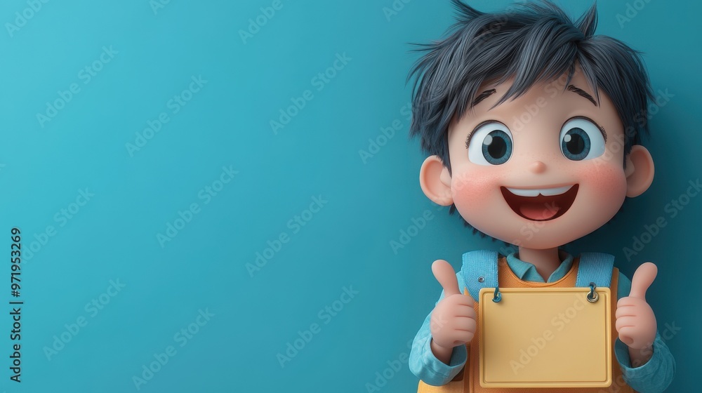 animation funny cartoon character tangle han appears an points to blank roun price tag best offer recommendation concept business concept isolate on blue background