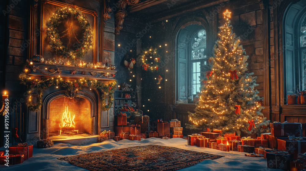 An interior Christmas tree, aglow with magical lights. An interior Christmas tree, aglow with magical lights.