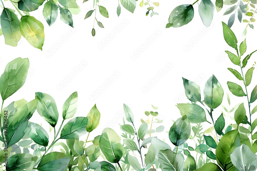 Watercolor green leaves on a white background. Hand drawn vector illustration. - Generated AI Watercolor green leaves on a white background. Hand drawn vector illustration. - Generated AI
