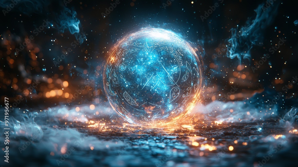 Glowing Orb with Smoke and Sparks Glowing Orb with Smoke and Sparks