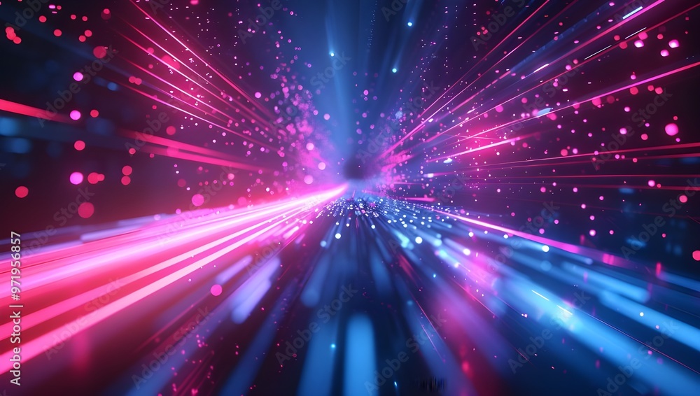 3d render, abstract background with bright glowing particles in the tunnel - Generated AI 3d render, abstract background with bright glowing particles in the tunnel - Generated AI