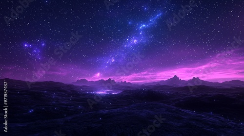 Night Sky with Stars and Purple Mountains