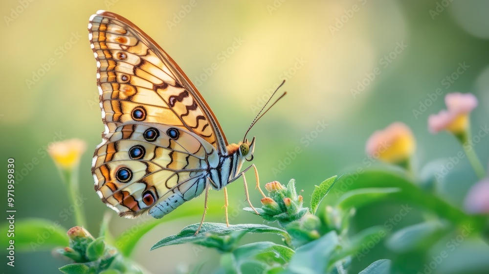 Close-up of a butterfly on a flower. a large butterfly sitting on green leaves, a beautiful insect in its natural habitat. Close-up of a butterfly on a flower. a large butterfly sitting on green leaves, a beautiful insect in its natural habitat.