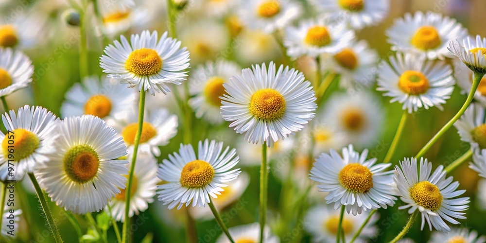 White flowers of daisy fleabane blooming in spring White flowers of daisy fleabane blooming in spring