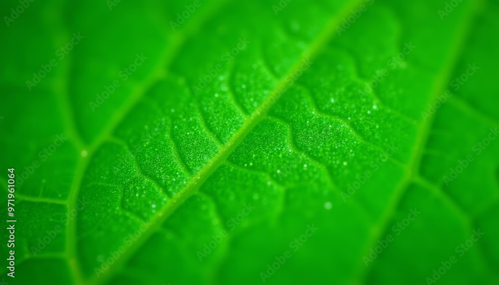 Vibrant green leaf with water droplets Vibrant green leaf with water droplets