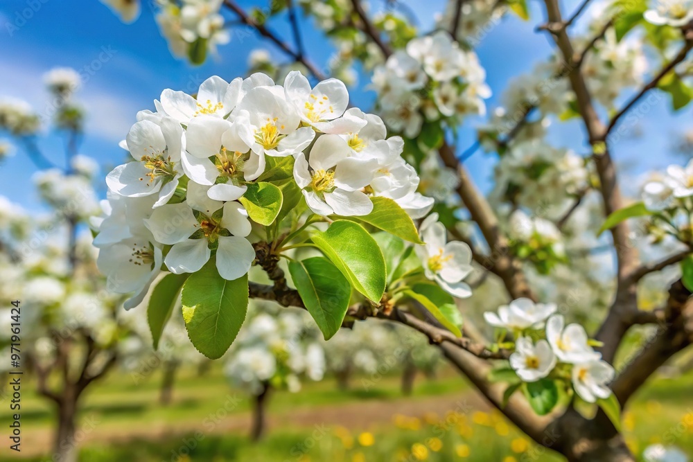 Obraz premium White fresh pear tree bud fertile blossom Medium Shot