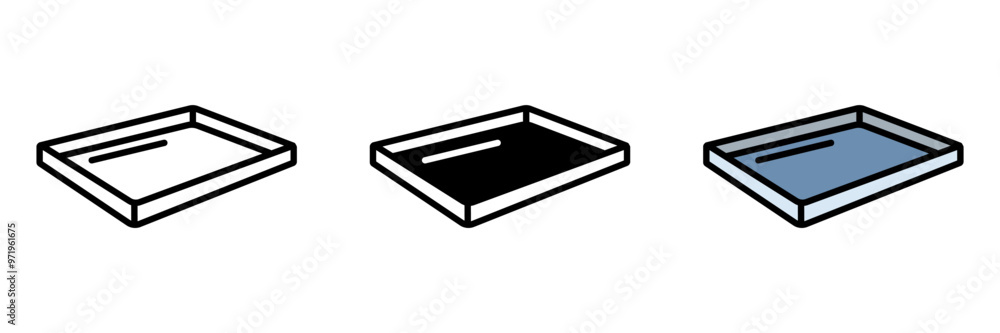 Baking Tray Icon, A flat, rectangular pan used for baking cookies, pastries, or roasting vegetables, ensuring even heat distribution. Baking Tray Icon, A flat, rectangular pan used for baking cookies, pastries, or roasting vegetables, ensuring even heat distribution.